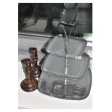 TIERED DISH CHROME AND WOOD CANDLE STICKS