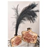 CREAM/RED CERAMIC STENCILED VASES 11" & 14" PD.