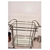 CHROME SERVING CART MIRRORED BASE 29" W X 17" D X