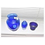 COBALT PAPER WEIGHT VASE AND OTHER VASES