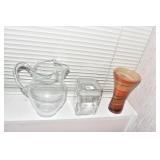 GLASS WATER PITCHERS, SWIRL DESIGN VASE, ETC.