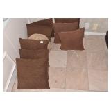 SIX MATCHING BROWN PILLOWS, 2 OTHER PILLOWS - 1