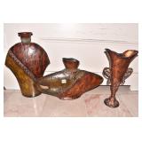 THREE DECORATIVE VASES 15-21" TIN