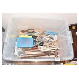 BIN WITH CHANNEL LOCKS, HAMMER