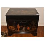 STORAGE BOX BLACK LACQUERED W/ BIRD/ASIAN DESIGN