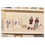 CLOTH DOLLS W/ INDIAN BEAD NECKLACE, PEWTER BOX,