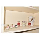 CHOCOLATE POT GERMAN, S/PEPPERS, CRANBERRY VASES,