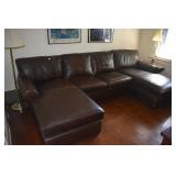LEATHER SOFA BROWN W/ 2 CHAISE 68" L- 33" W 2