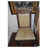 OAK ARMLESS CHAIR 40" H X 20" W CARVED