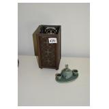 CANDLE HOLDER POTTERY TEA MINIATURE W/ FROG TOP