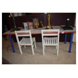 CHILDS ART TABLE 59" X 22" D X 19" H W/ 2 CHAIRS