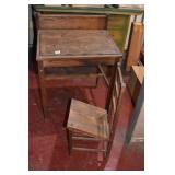 OAK SLAT FRONT CHILDS ANTIQUE DESK W/ DAMAGED