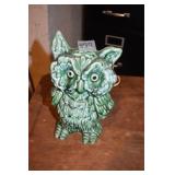 CERAMIC GREEN OWL LAMP 9" H