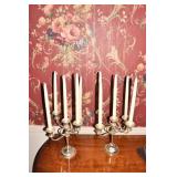 PAIR 5 ARM CANDLE HOLDERS W/ CANDLES