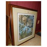 FLOWERS IN A BASKET & BOBCAT PICTURE FRAMED
