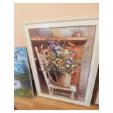 OIL ON CANVAS GEESE SCENE, PICTURE OF FLOWERS ON