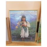 PICTURE BARN SCENE & GIRL HOLDING FLOWERS