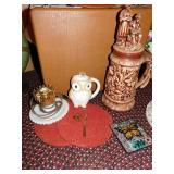 STEIN 16" H, OWL PLAQUE & MUG, ETC.