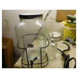 GLASS JAR PITCHER, GLASS BOWLS, ICE BLOCK TONGS