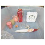CANDLES, VASE, QUARTZ CLOCK, SANTA ORNAMENT, ETC.