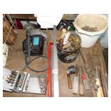 PIPE WRENCH, DRILL BITS, NAILS, LEVEL, ETC.