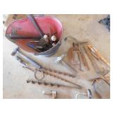 COAL BUCKET, AX, VINTAGE HAND DRILL, ETC.