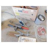CLAMP, WOODEN RULER, CIRCULAR SAW, ETC.