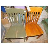 TWO WOODEN CHAIRS, ONE IS PAINTED