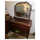 DRESSER, ATTACHED MIRROR, NEEDS SOME TLC BUT IS A