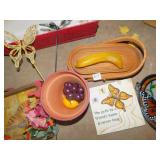WOODEN FRUIT, PLANTER, BUTTERFLIES, ETC.