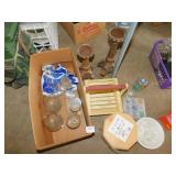 WOODEN DECORATION, CANDLE STICKS, CUPS, MARBLES