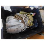 BIN WITH ROPE, RATCHET STRAPS, ETC.
