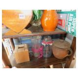 CROCK WITH LID, BIRD HOUSE, VASES, ETC.