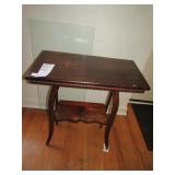 LAMP TABLE DARK WOOD W/ CARVED CALLERY 28" H X