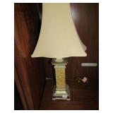 LAMP TAN CARVED DESIGN W/ SHADE 28" H