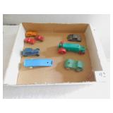 TOOTSIE TOY BLUE CAR, BARCLAY GREEN VAN W/ RUBBER