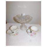 CUT GLASS PEDESTAL TINY FLAKE ON EDGE - 2 MUGS -