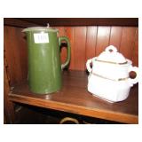 GLAZED IRONSTONE PITCHER W/ PEWTER LID AND