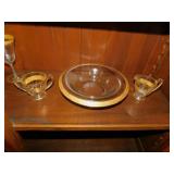 GOLD RIM CENTER PC. BOWL, CR/SUGAR, 6 GLASSES