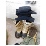 BOOTS SIZE 9; SLIPPERS, SIZE 9; GLOVES