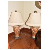 31" H PAIR LAMPS WOOD CROSS PATTERN ON FRONT