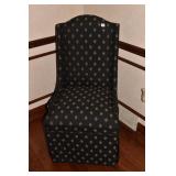 2 ACCENT CHAIRS ROYAL BLUE WITH GOLD, OAK LEGS,