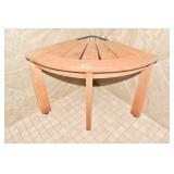 TEAK CORNER SHOWER SEAT W/ STAINLESS BASKET 19" H