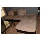 LEATHER AND SUEDE FEEL L SHAPE SOFA WITH PILLOWS