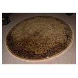 ROUND WOOL RUG W/ FRINGE GREEN BEIGE BLACK 100"