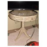 DRUM TABLE FAUX STONE 30" H X 28" D - 4 DRAWER W/