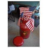 MILK CAN W/ AMERICAN FLAGS