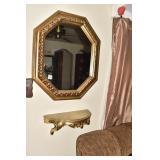 WALL MIRROR AND SHELF PLASTIC PAINTED GOLD