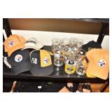STEELER GLASSES, HATS MOST NEW WITH TAGS 6 TOTAL