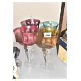 4 BOHEMIAN STEMWARE YELLOW ONE CHIPPED